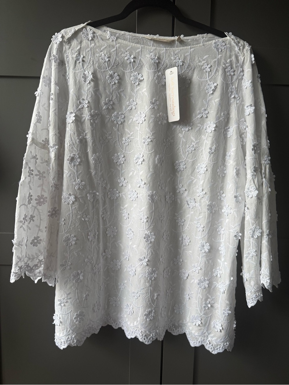 NWT Soft Surroundings Rosalie Top white embroidered unique feminine top L